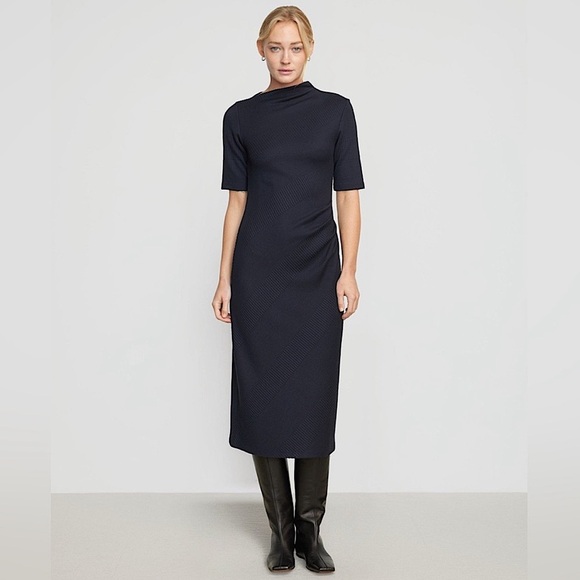 Modern Citizen Evie Ribbed Knit Jersey Ruched Midi Dress Navy Blue Medium - Picture 1 of 11